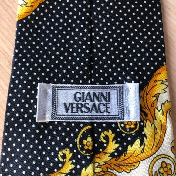Vintage Gianni Versace 100% Silk Baroque Filigree Navy & Gold Tie - Picture 5 of 10